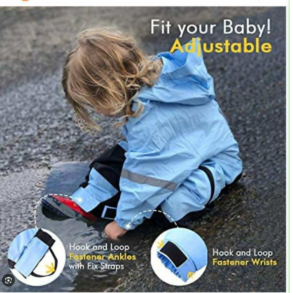 New HAPIU Kids Toddler Blue Rain Coverall Muddy Buddy Waterproof Suit Size 2T